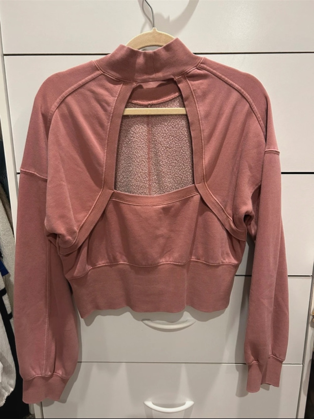 Anthropologie Rose Mauve Open-Back Cropped Sweater